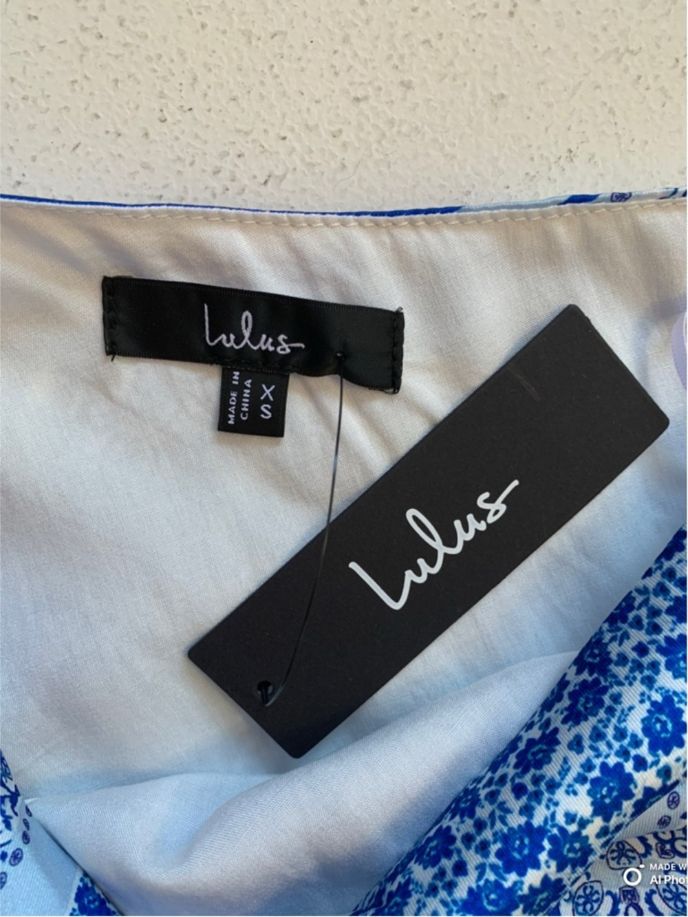Lulus XS Vacay Beauty Blue Scarf Print One-Shoulder Tie Strap Midi Dress NWT - Picture 12 of 17